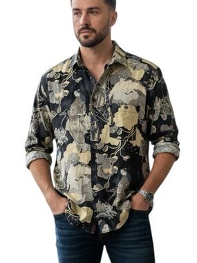 Vintage Casa Moda Japanese
Geisha Art Print Long Sleeve
Cotton Shirt size M